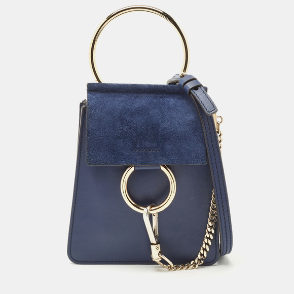 Chloe Handbags - CHLOE Blue Leather and Suede Mini Faye Crossbody Bag